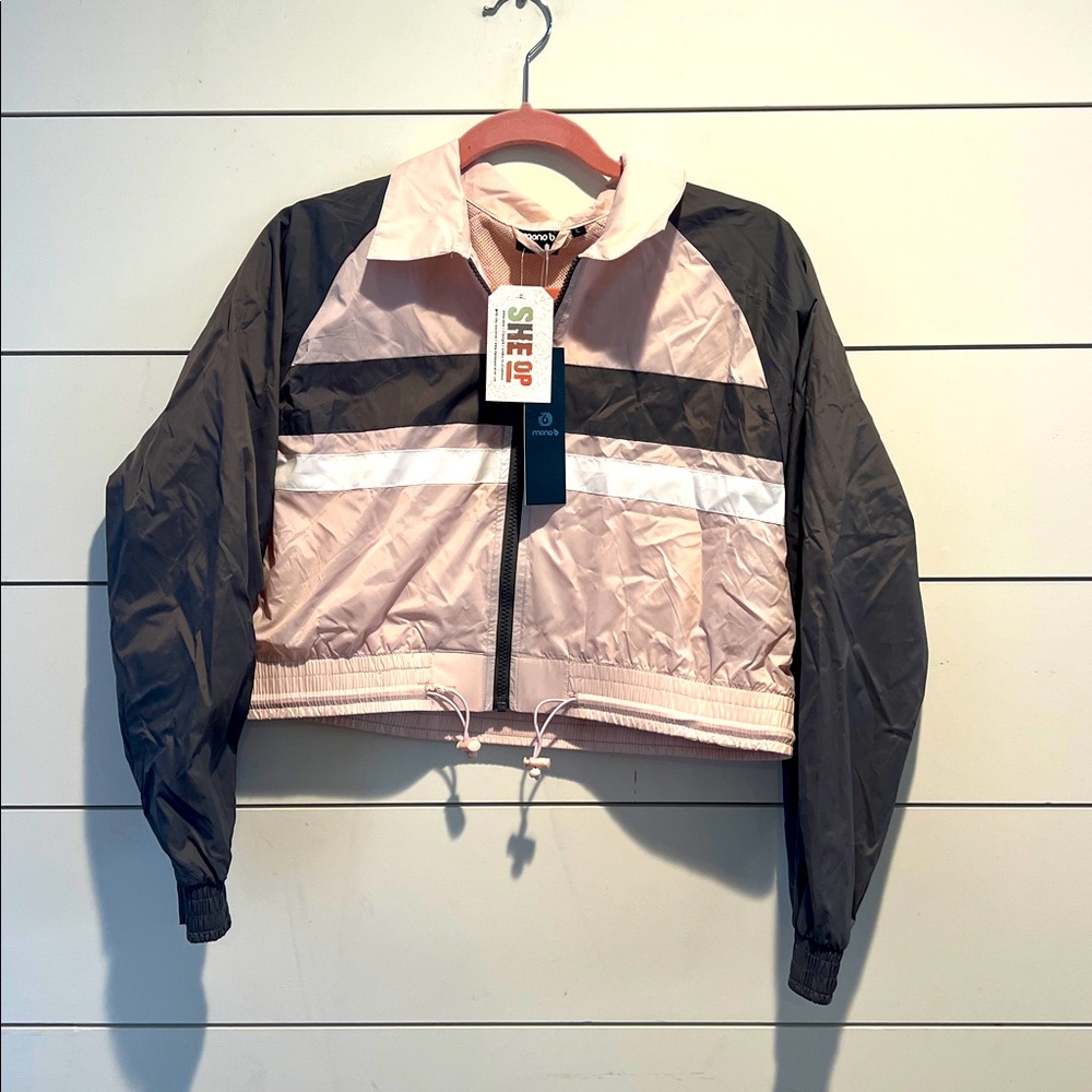 Mono B Cropped Windbreaker Lightweight Full Zip Jacket pink Size l - Picture 1 of 5